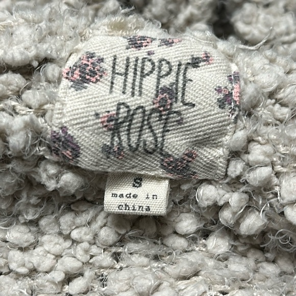 Hippie Rose • Dusty Rose / Oatmeal Sherpa V-neck Pullover Hooded Sweater, S - Picture 2 of 6